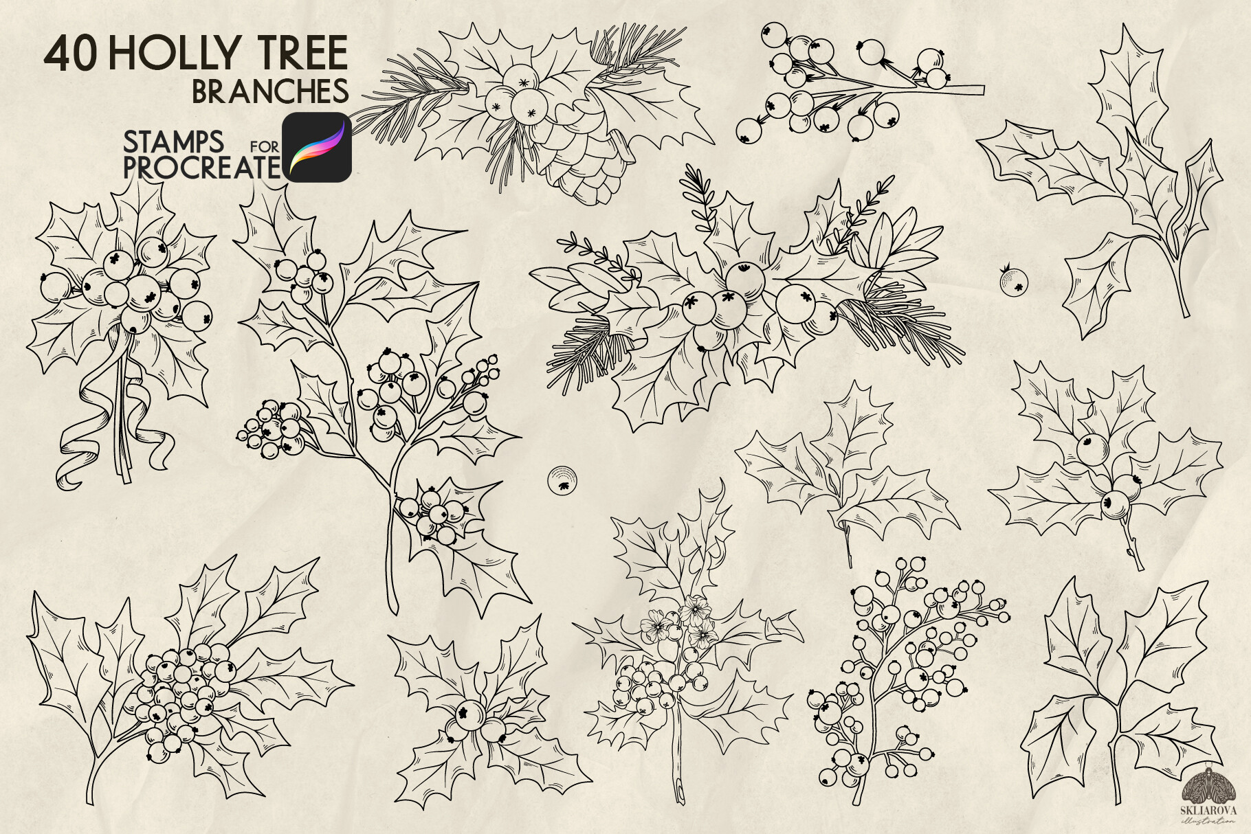 Christmas Holly Tree Procreate Stamps - photo 4