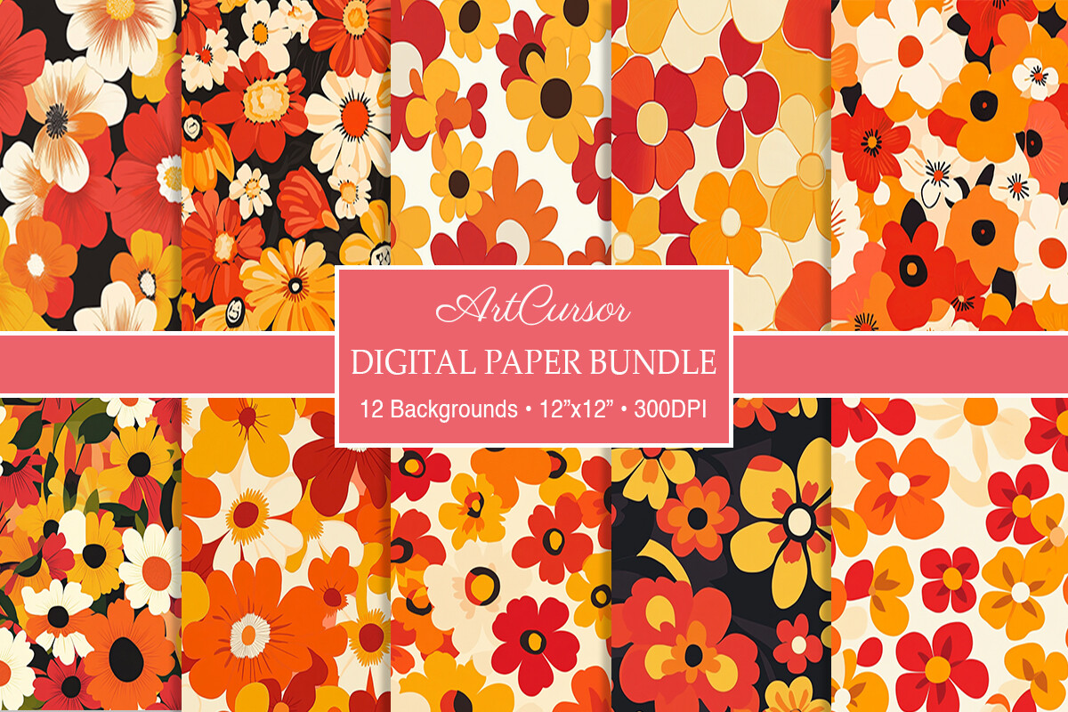 70s Groovy Retro Flowers Digital Papers Graphic by ArtCursor · Creative ...