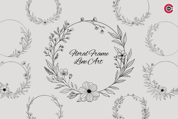 Floral Frame Line Art Illustration Desig Graphic by c.kav.art ...