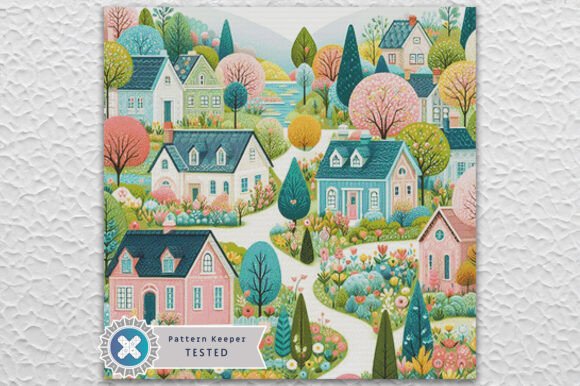 Pink Village Cross Stitch Pattern PDF