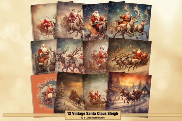 Santa Claus Sleigh Xmas Digital Papers