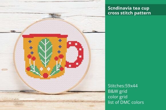 Scandinavia Tea Cup Cross Stitch Pattern