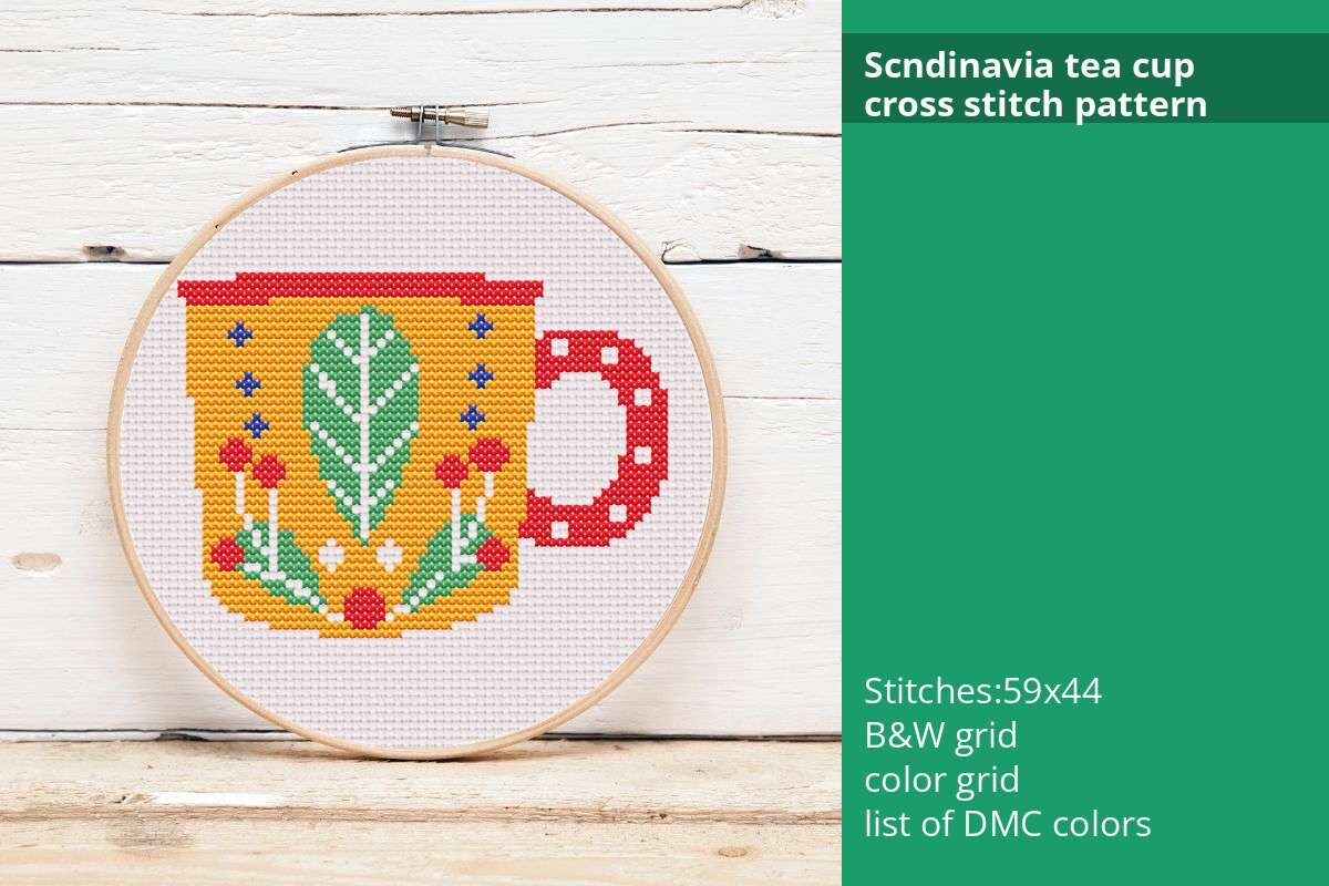 Scandinavia Tea Cup Cross Stitch Pattern