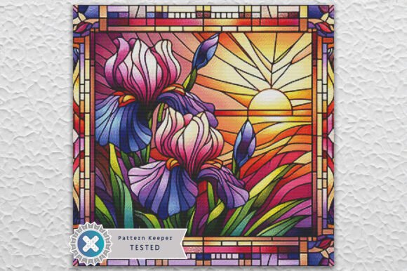 Stained Glass Irises Cross Stitch Chart