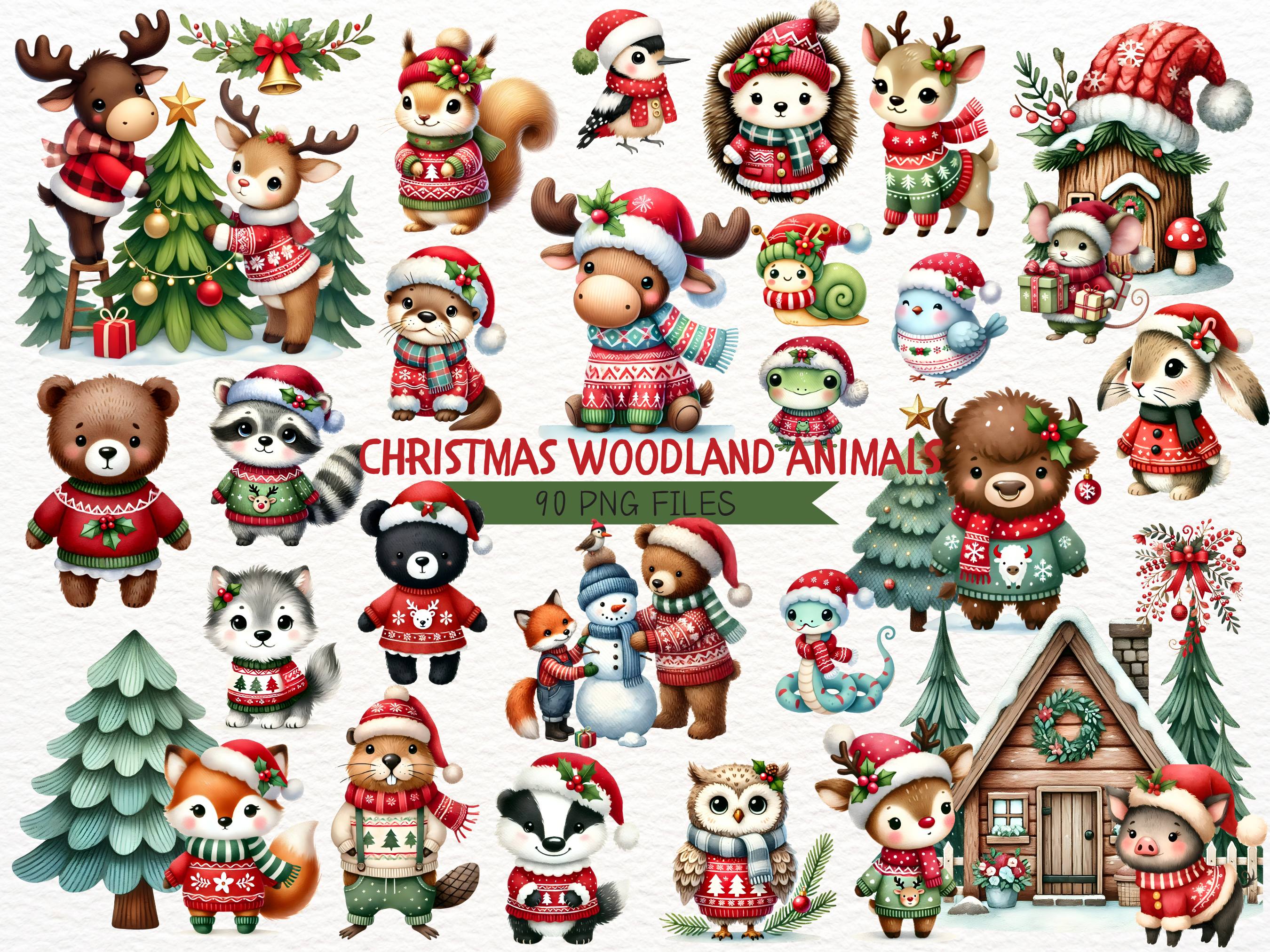 Woodland Christmas Animals Cliparts PNG - photo 1