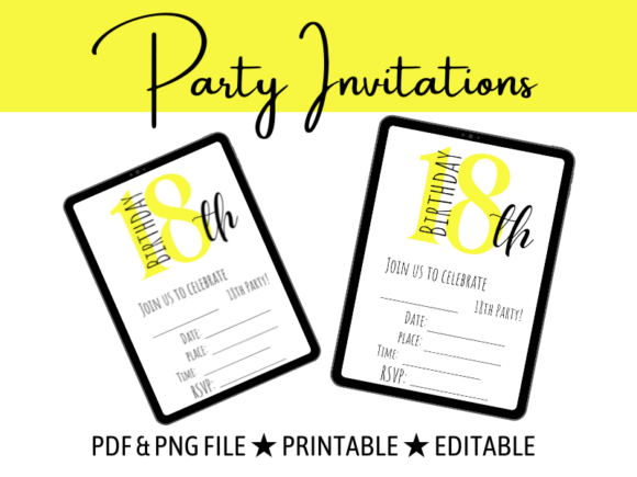 18th Birthday Party Invitation, Yellow