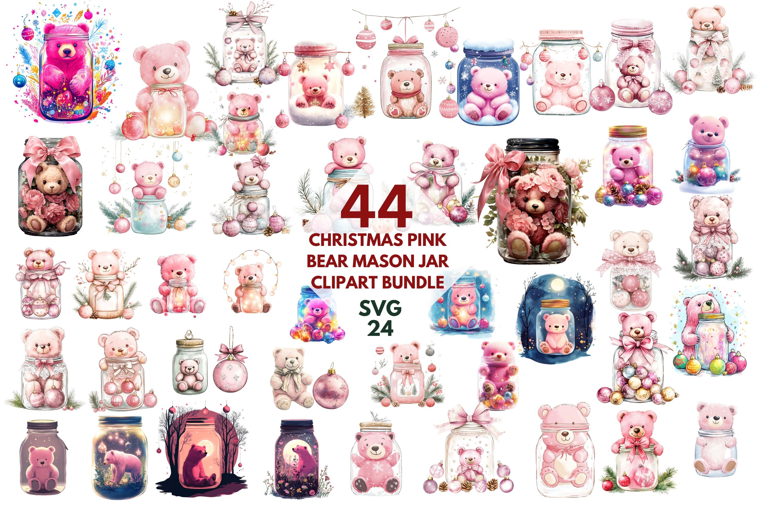 Christmas Pink Bear Mason Jar Clipart Graphic by SVG24 · Creative Fabrica