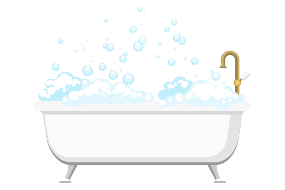 Full Bathtub with Foam Bubbles Water. Ba Graphic Illustrations By vectortatu