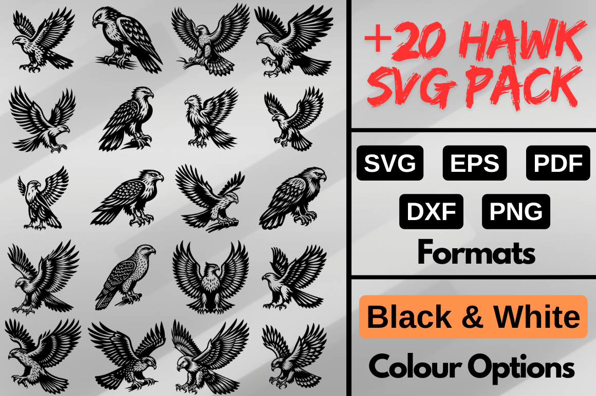 Hawk SVG Bundle Pack, Bird Digital Files Graphic by Artful Assetsy ...
