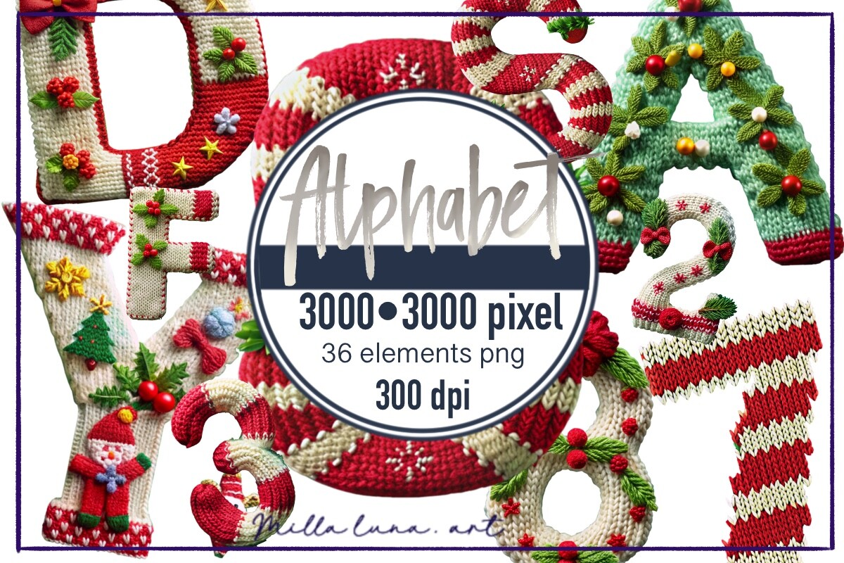 Letters Knitted Alphabet New Year PNG Graphic by Milla luna. art ...
