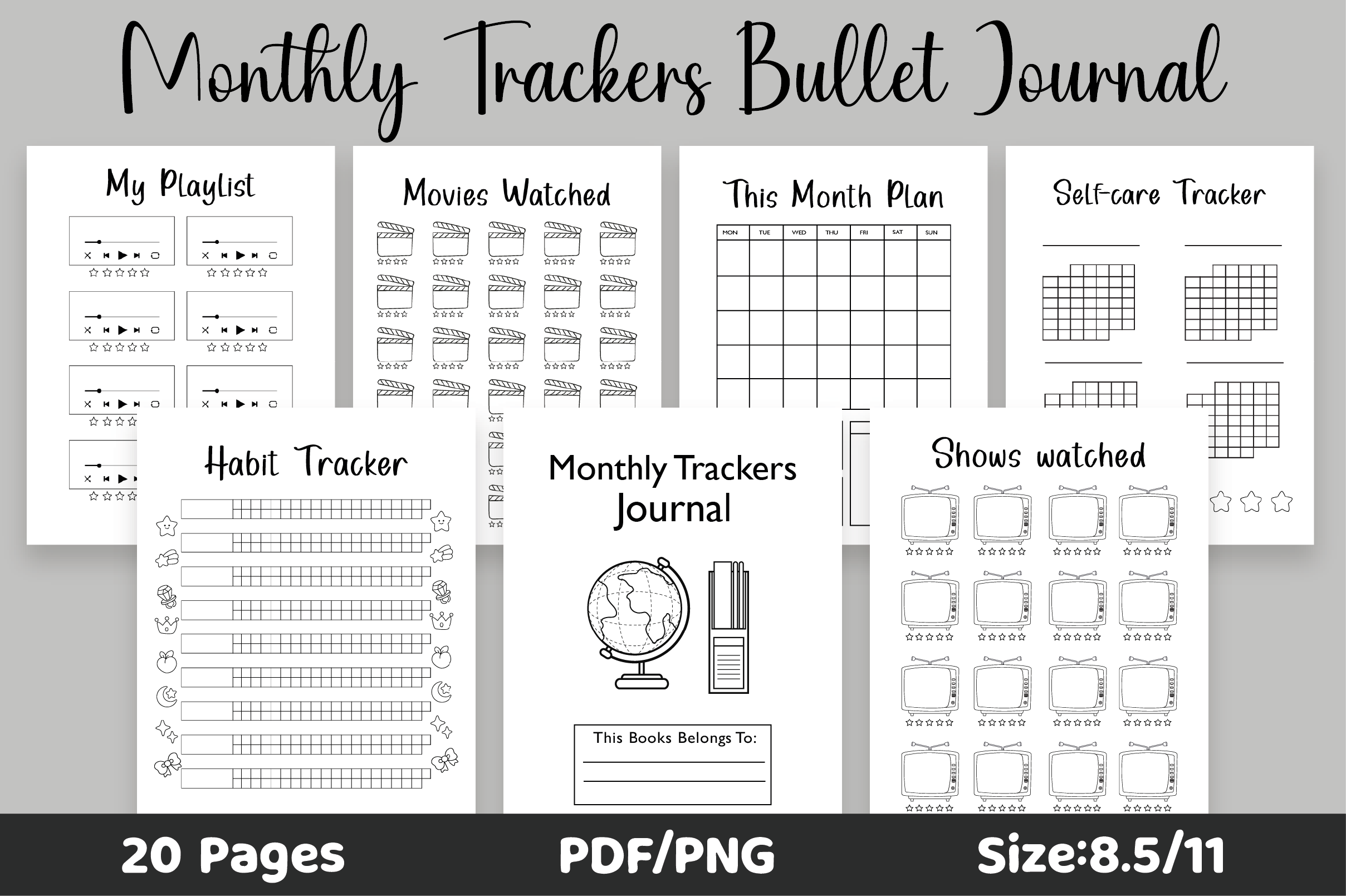 Monthly Trackers Bullet Journal Graphic by little learners loom ...