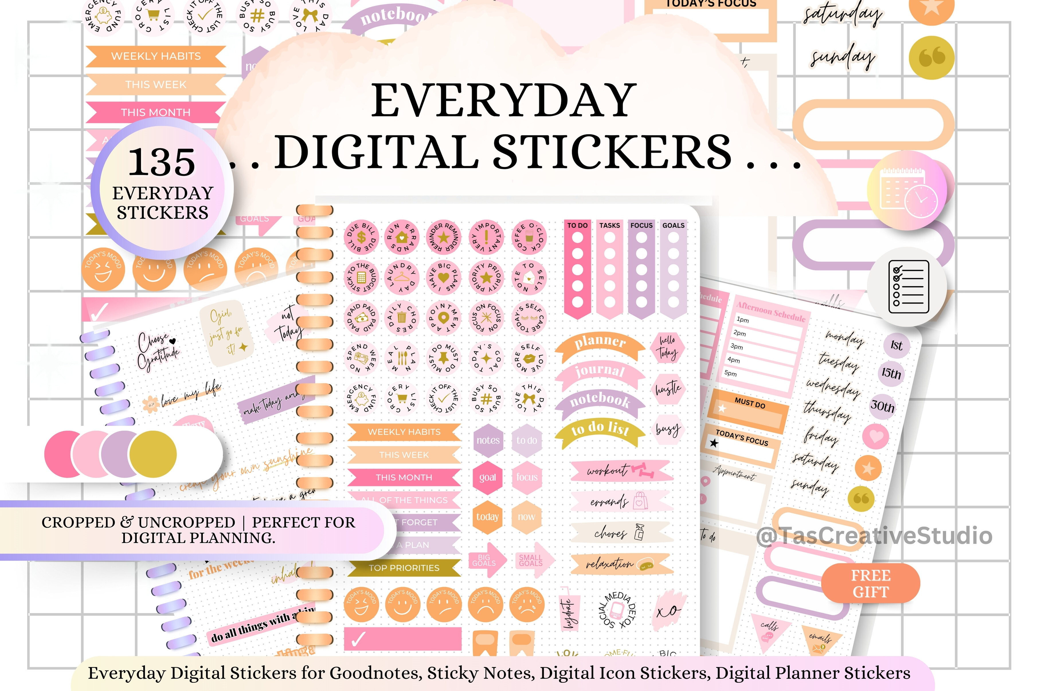 Pretty Pink Everyday Digital Sticker Set Graphic by Tas Creative Studio ...