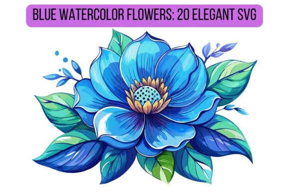 Blue Watercolor Flowers: 20 Elegant SVGs