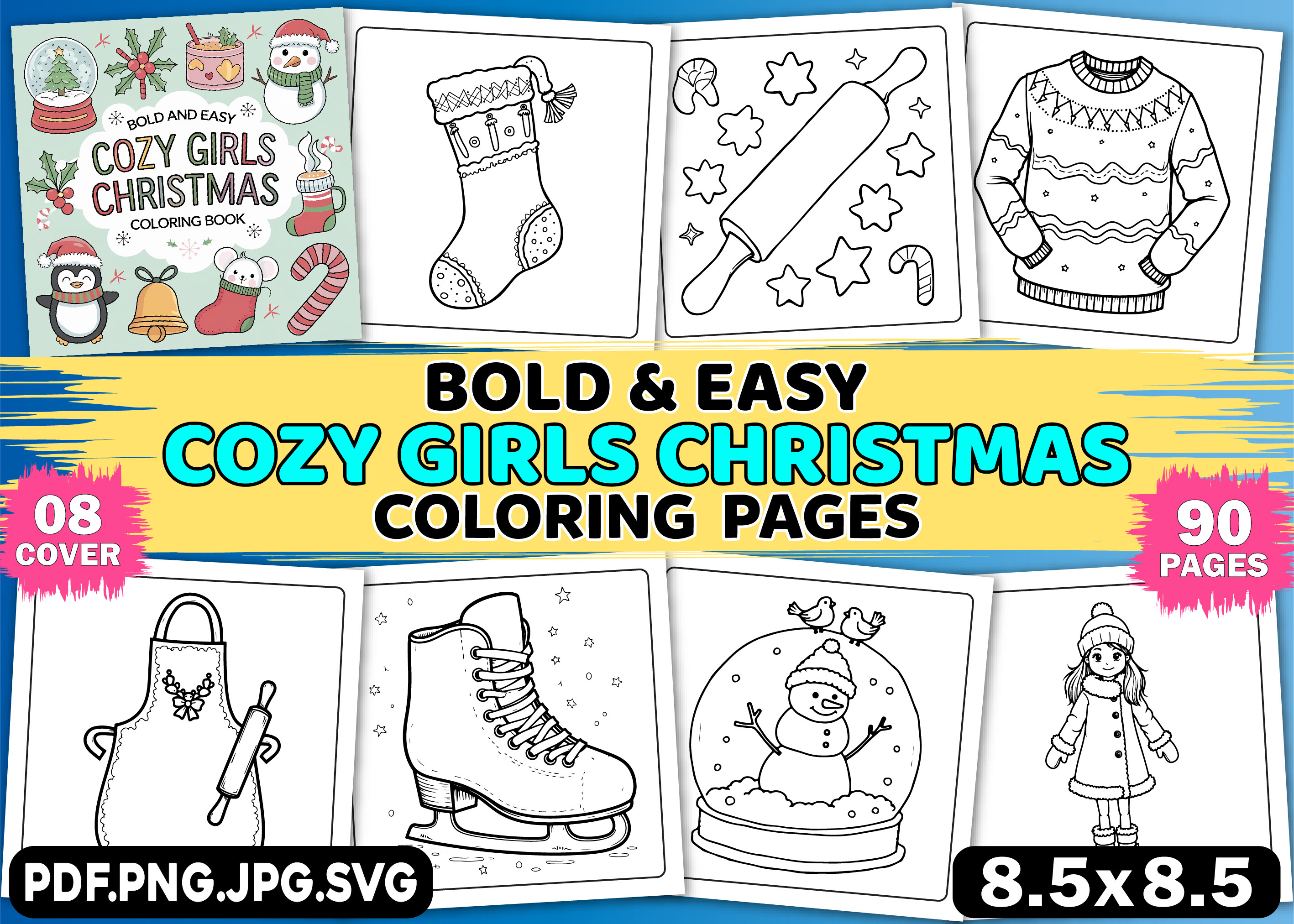 Bold Easy Cozy Girl Christmas Coloring Graphic by Creative Design ...