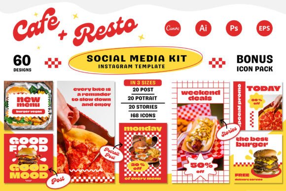 Preview of CAFE RESTO · Social Media Kit coffee shop social media template