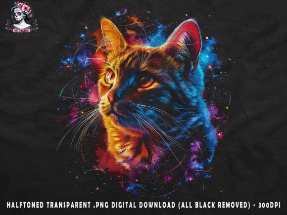 Cosmic Cat Galaxy Design for DTF, DTG,