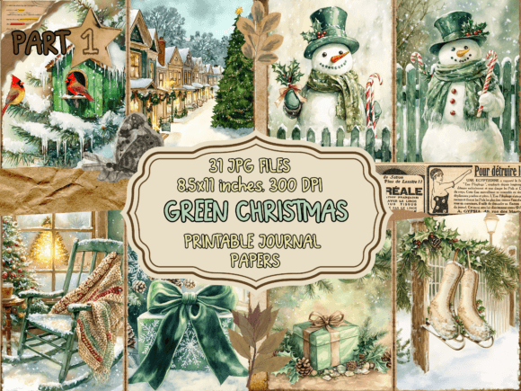 Green Christmas Journals Pages P1