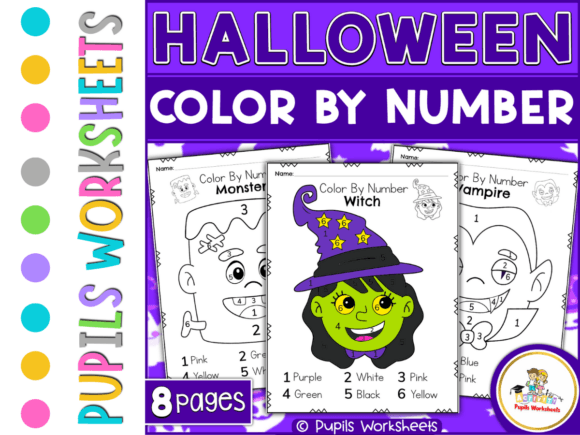 8 Halloween Color by Number Coloring Pages