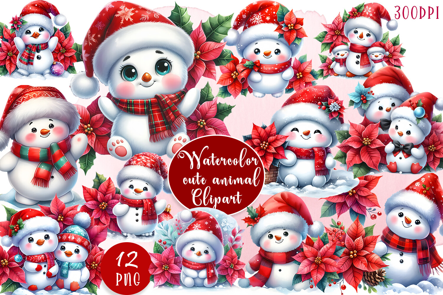 Merry Christmas Snowmen Clipart Graphic by ElenaZlataArt · Creative Fabrica