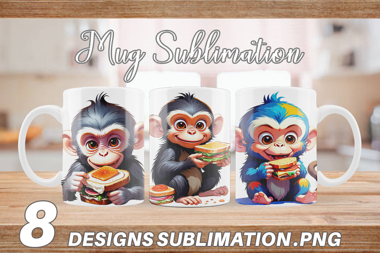 Mug Wrap Monkey with Sandwich Graphic by Artnoy · Creative Fabrica