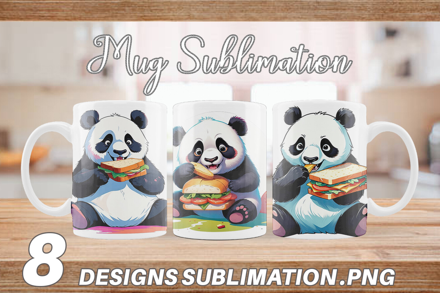 Mug Wrap Panda with Sandwich Graphic by Artnoy · Creative Fabrica