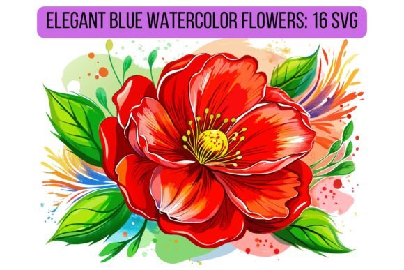 Red Watercolor Flowers: 24 Elegant SVGs