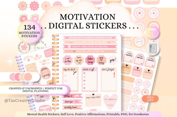 Pink Mental Health Digital Stickers Set