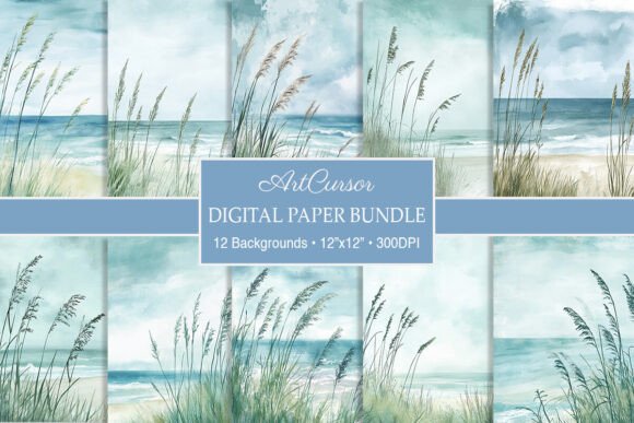 Serene Pastel Beach Coast Digital Papers Graphic Backgrounds By ArtCursor