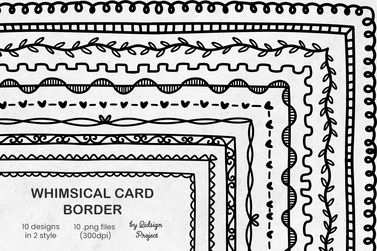 10 Whimsical Card Border, Wavy Squiggle
