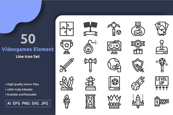 50 Vector Videogames Element Icon Set Graphic by Graphixs Art ...