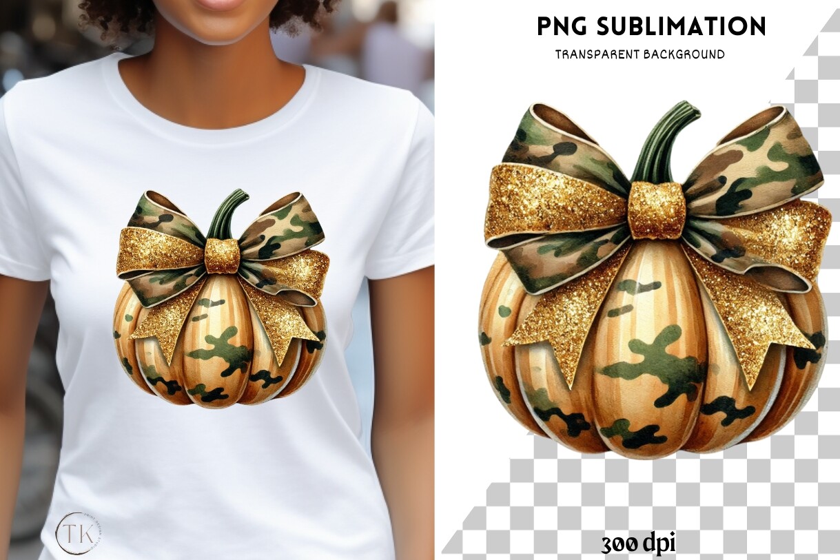 Camo Pumpkin PNG, Coquette Bow Graphic by Tanya Kart · Creative Fabrica