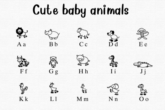 Cute Baby Animals Font PNG with transparent background - Preview 1