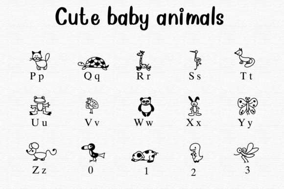 Cute Baby Animals Font PNG with transparent background - Preview 2