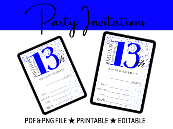 13th Blue Birthday Invitation