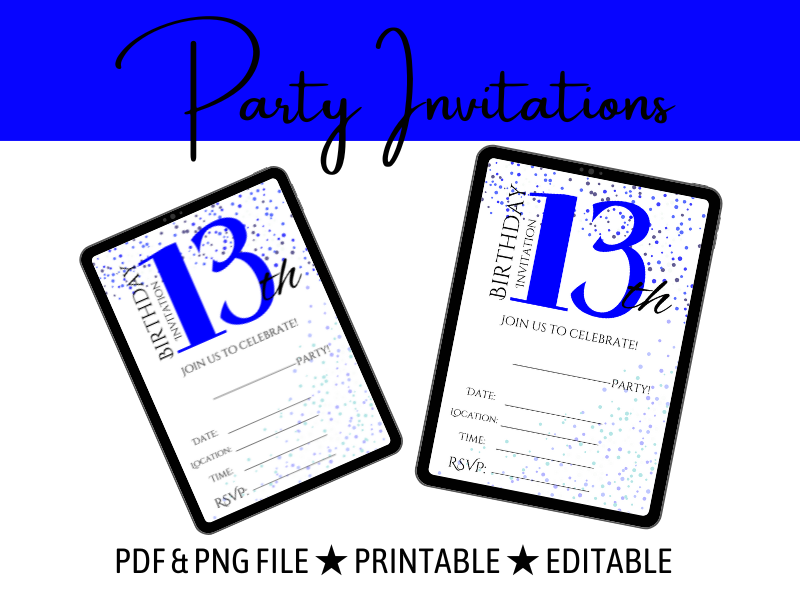 13th Blue Birthday Invitation