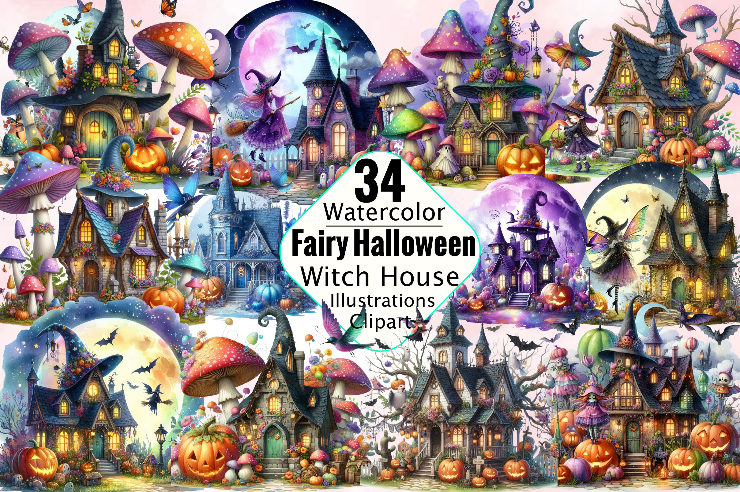 Fairy Halloween Witch House Sublimation Graphic by SVGArt · Creative ...