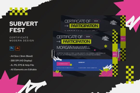 Subvert Fest - Certificate Template Graphic by Streakside · Creative ...