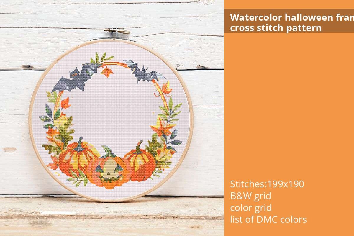 Watercolor Halloween Frame Cross Stitch