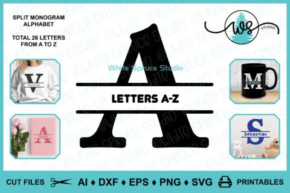 Alphabet Letters Split Monogram Clipart Graphic Logos By White Spruce Studio