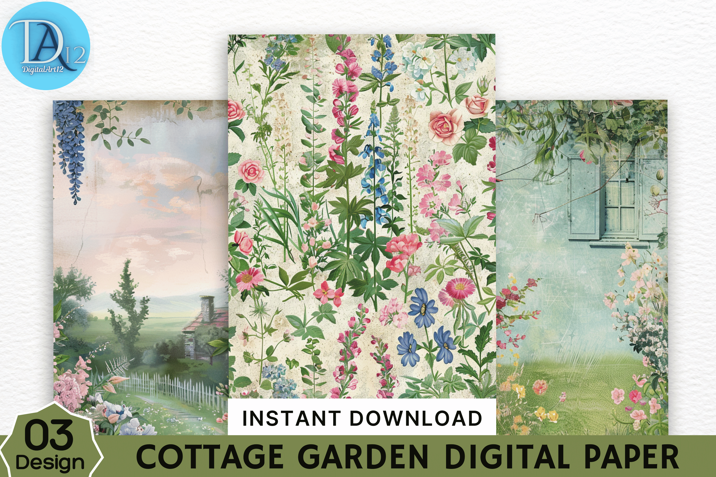 Cottage Garden Digital Paper Graphic by Digital_Art12 · Creative Fabrica