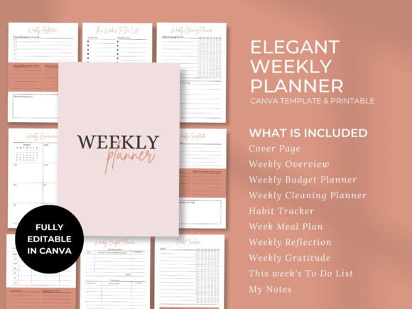 Elegant Weekly Planner Template Canva - Digital