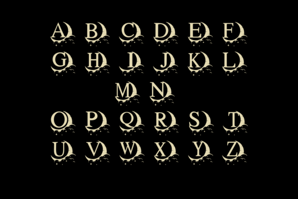Night Moon Monogram Font PNG with transparent background - Preview 1