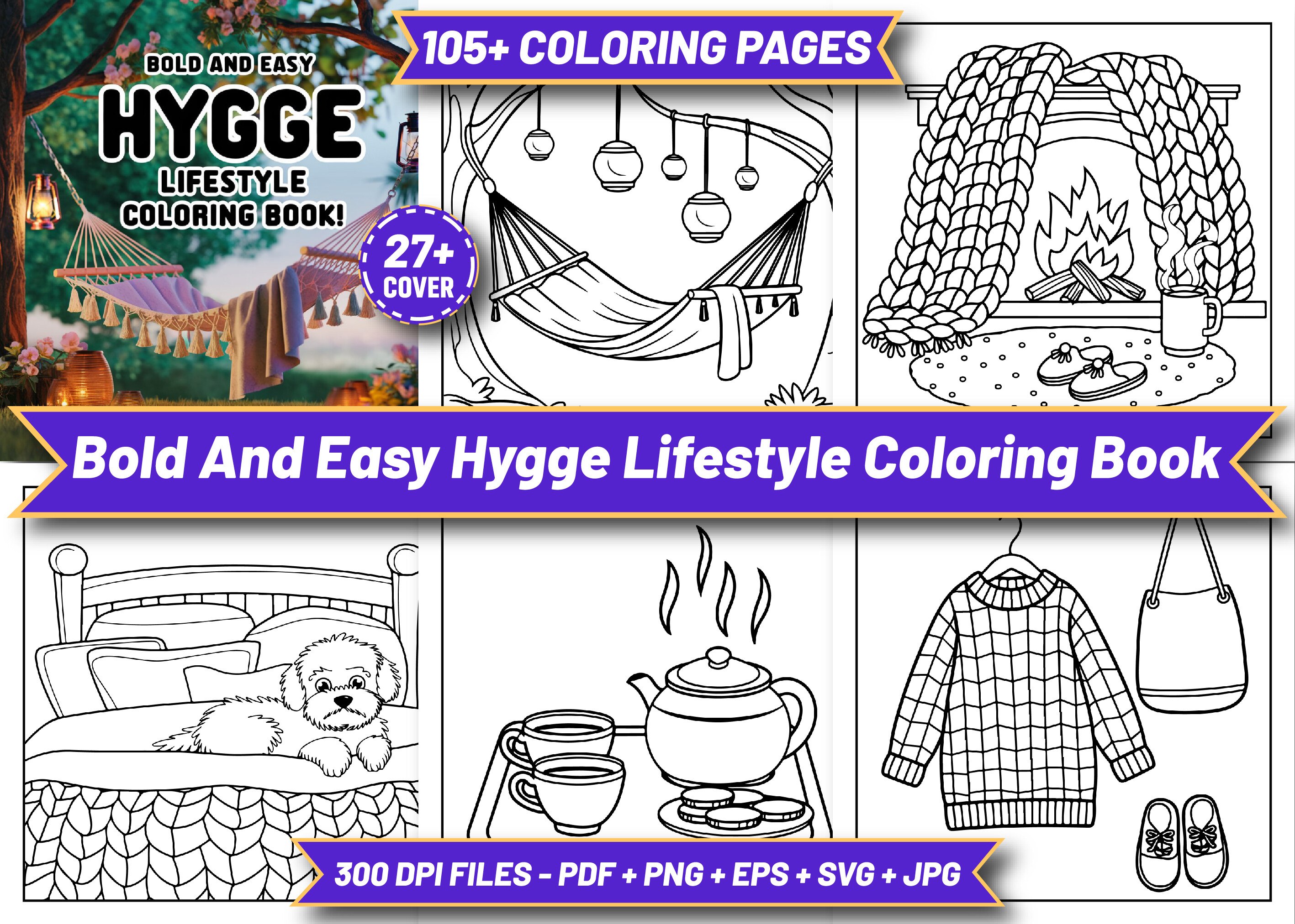 Bold Easy Hygge Lifestyle Coloring Pages Graphic by ArT DeSiGn ...
