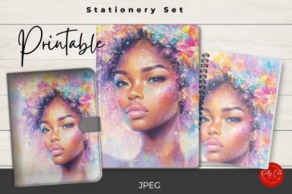 Painted Afro Beauty Journal Cover Set digital planner cover