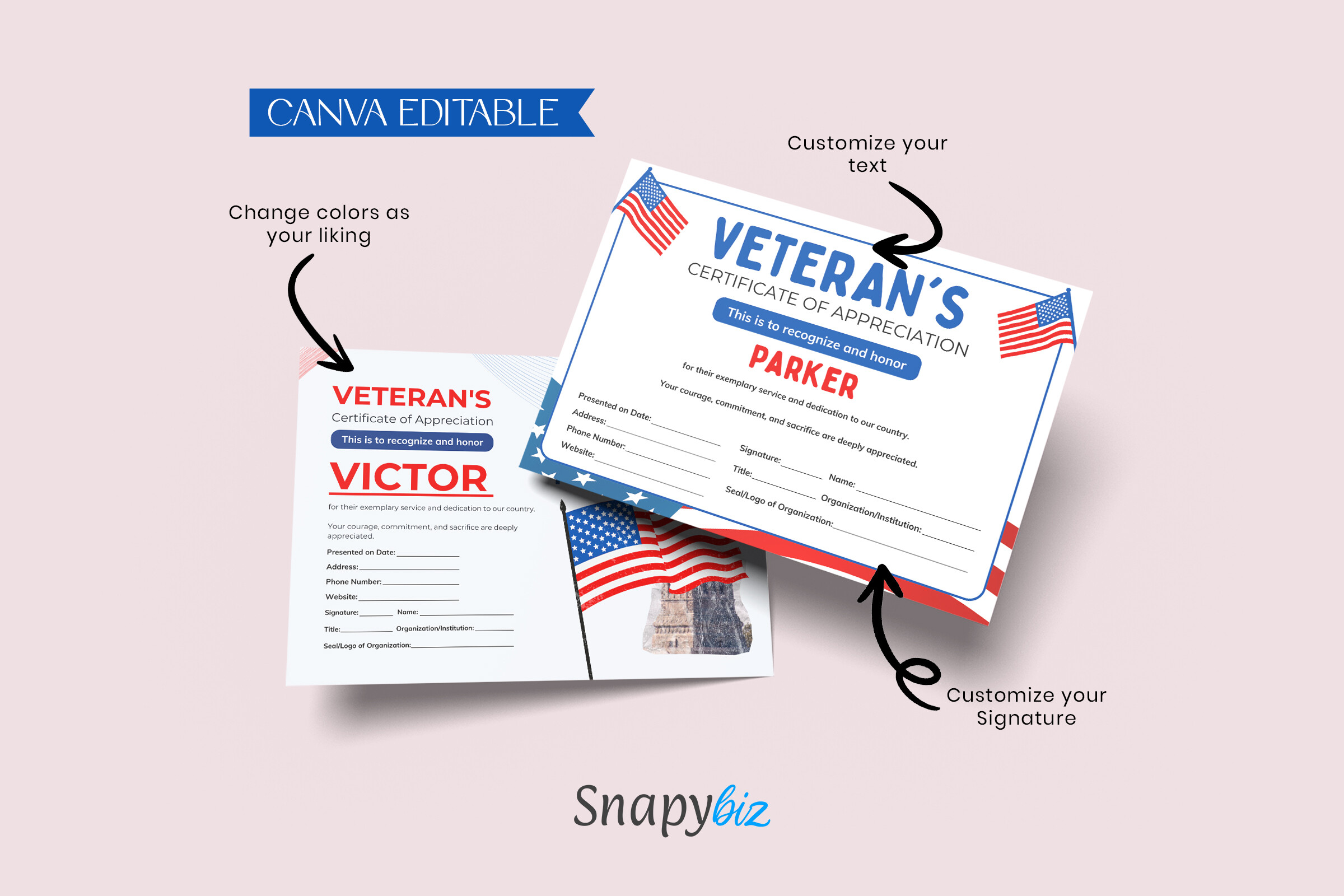 Veterans Certificate Canva Template Graphic by SnapyBiz · Creative Fabrica