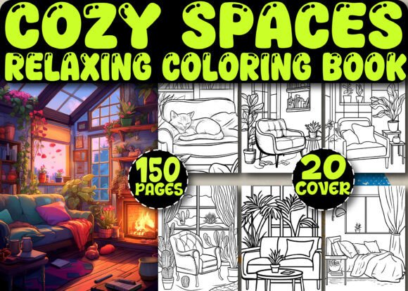 150 Cozy Spaces Relaxing Coloring Pages