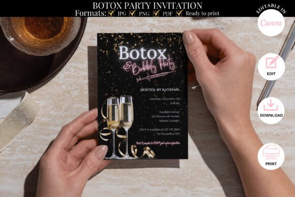 Botox And Bubbly Party Invitation Graphics