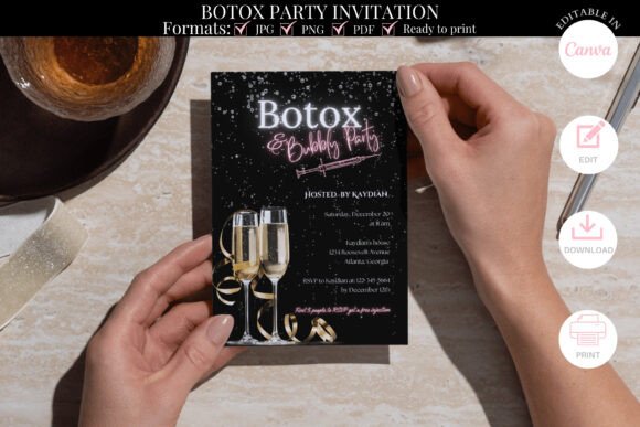 Botox And Bubbly Party Invitation Graphics