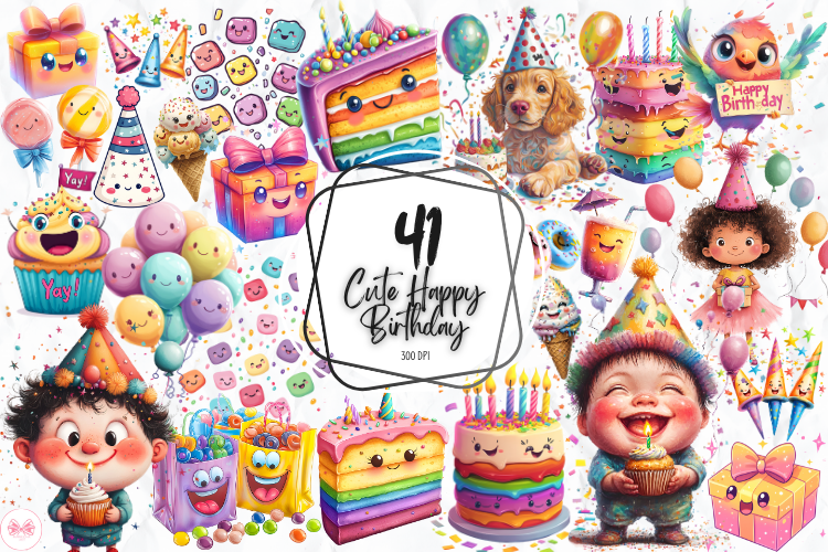 Cute Happy Birthday Clipart Graphic by Markicha Art · Creative Fabrica