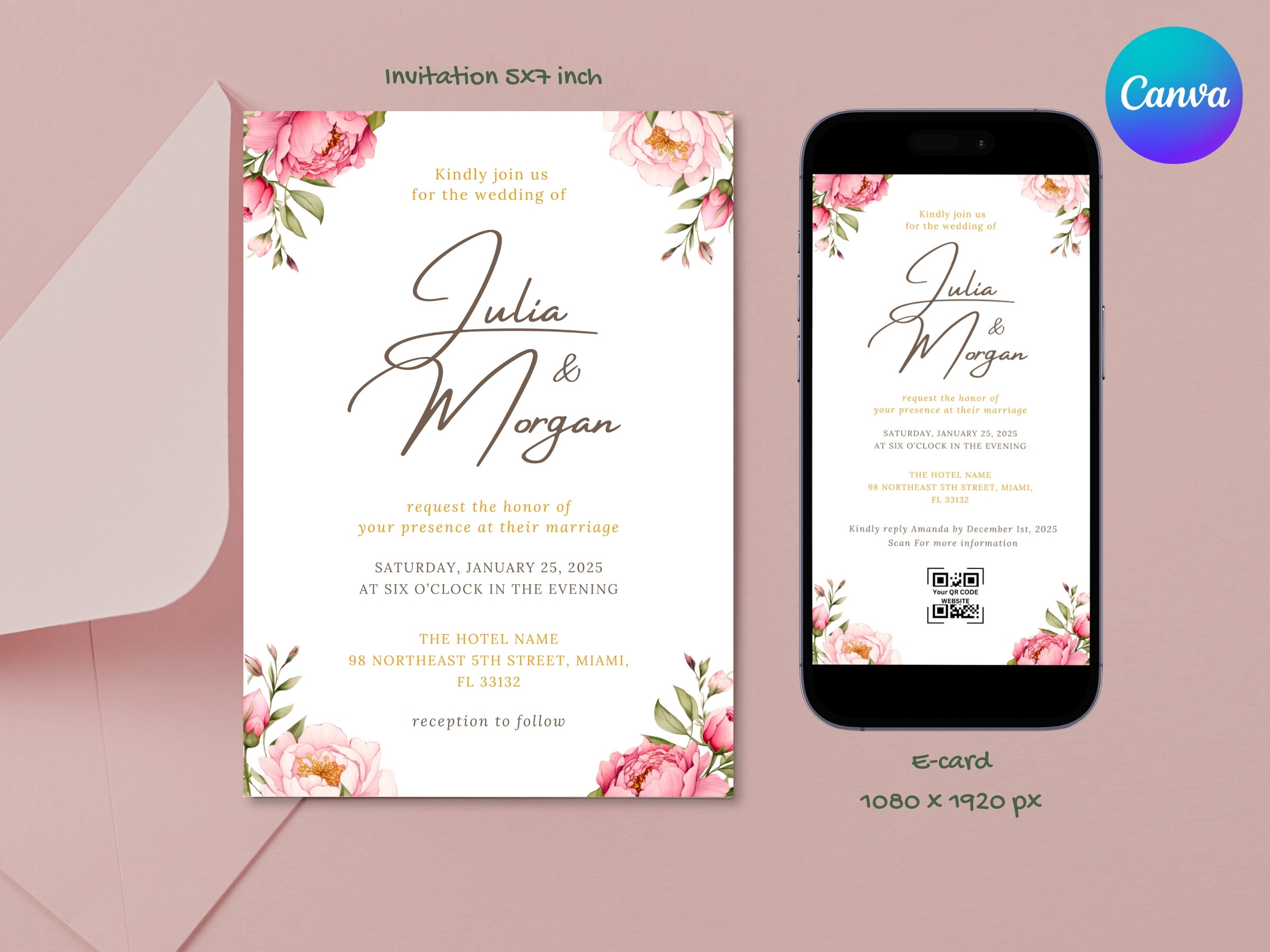 Floral Wedding Invitation Canva Template